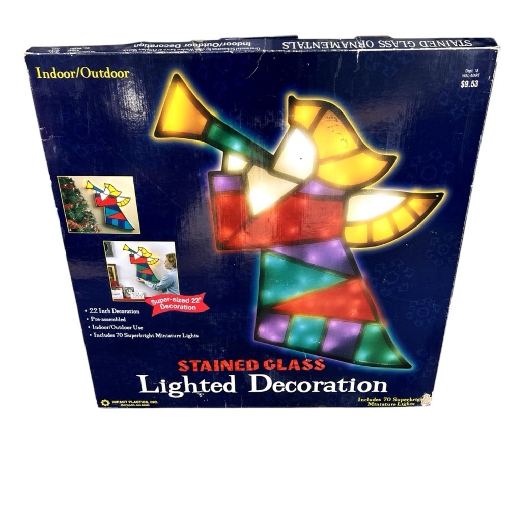 Impact Plastics 22” Lighted Stained Glass Christmas Angel w/ Box Decor